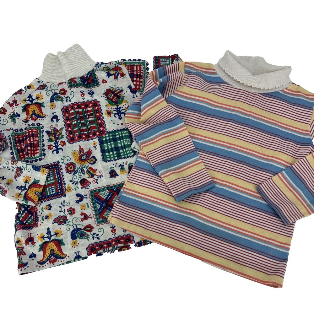 Vintage 70s Healthtex Girls Shirt Lot 6X Long Sleeve Turtleneck Stripe Floral